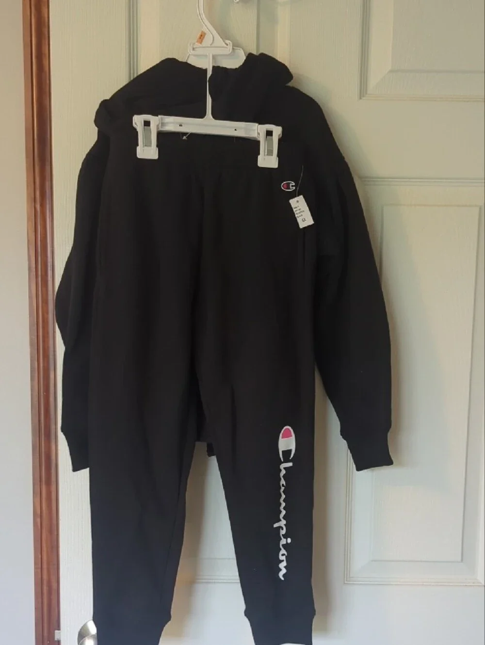 Champion Kids Black Hoodie and Jogger Set with Logo